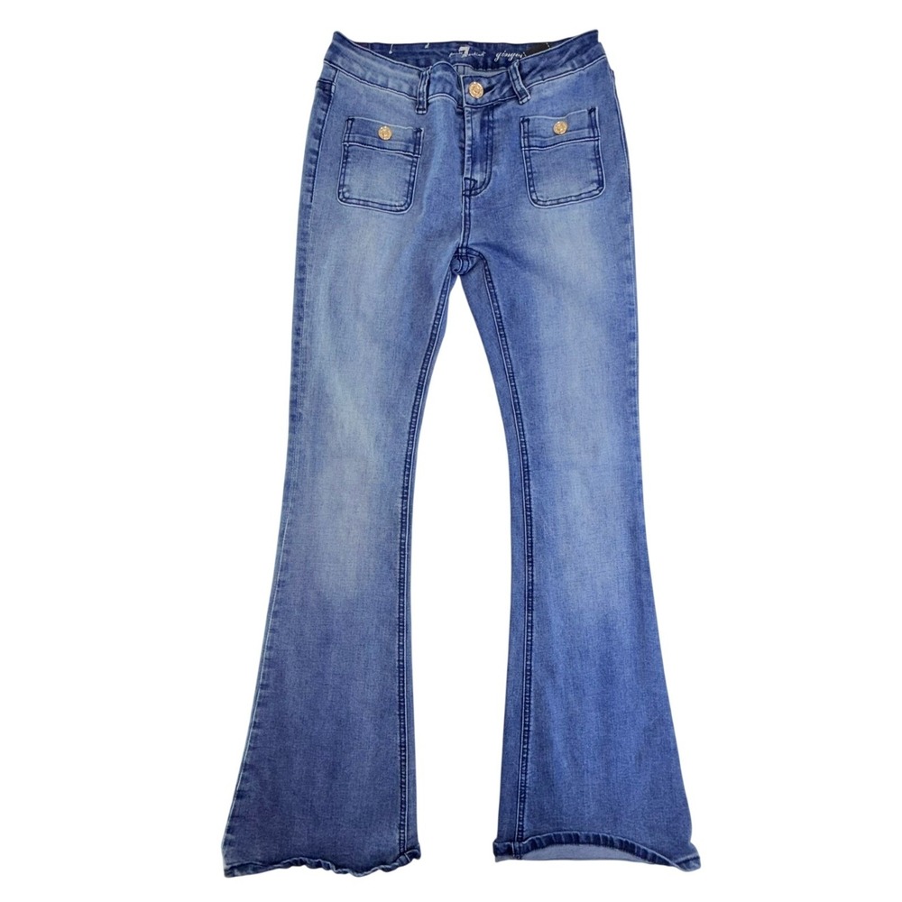 7 For All Mankind Ginger Jeans Girls 12 Blue Flare Front Patch Pockets